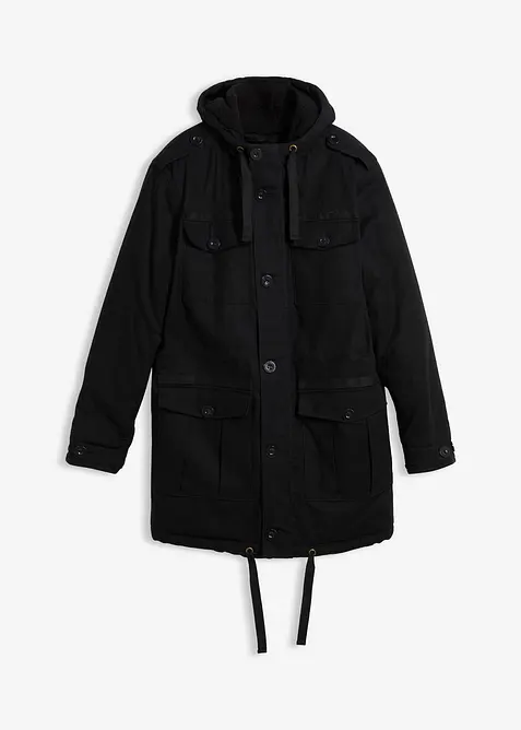 Winter Field-Parka mit Kuschel-Fleece-Futter in schwarz von vorne - bonprix