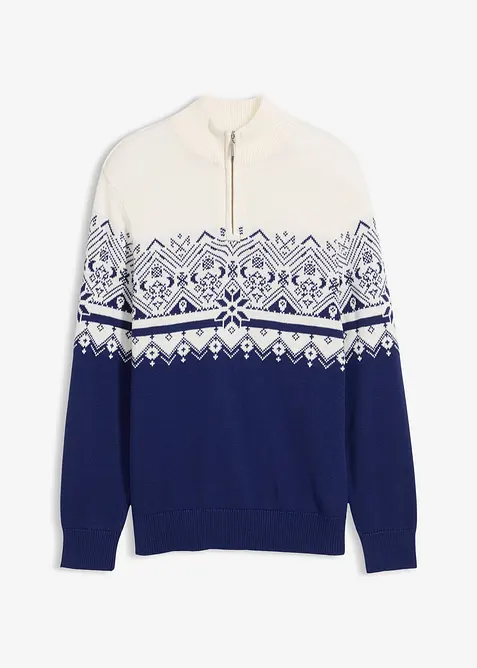 Norweger-Pullover aus reiner Baumwolle in weiß von vorne - bonprix