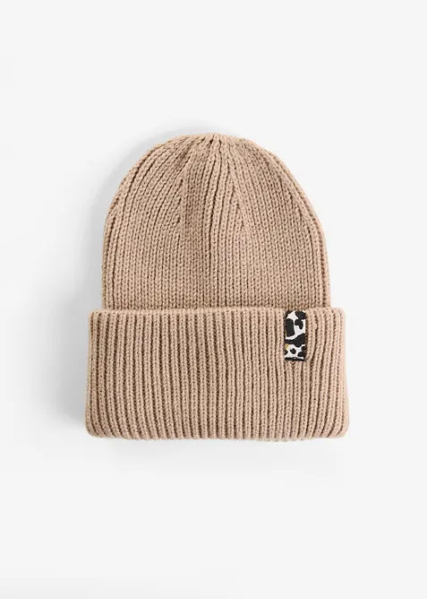 gerippte Mütze mit Umschlag in beige von vorne - bonprix