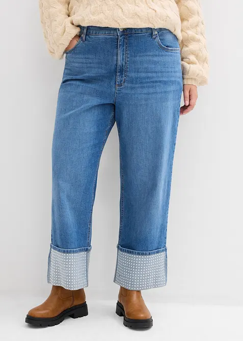 Straight-Jeans High Waist mit Turn Up in blau von vorne - bonprix