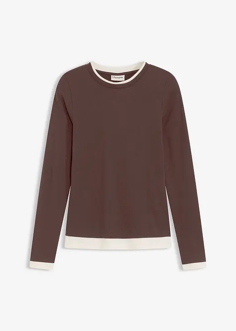 Langarmshirt aus Baumwollmix in braun von vorne - bonprix