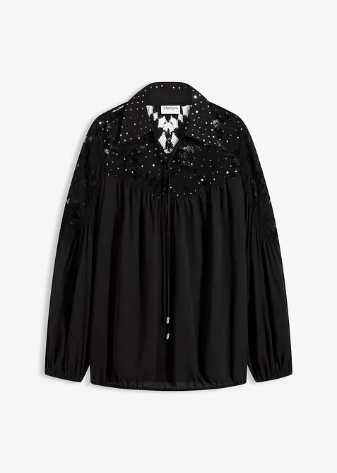 Schlupfbluse mit Spitze in schwarz von vorne - bonprix