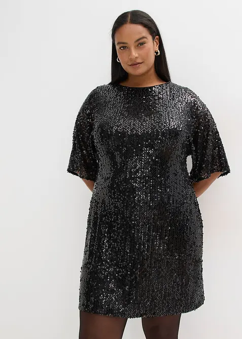 Paillettenkleid mit Schleifendetail in schwarz von vorne (Totalaufnahme) - bonprix