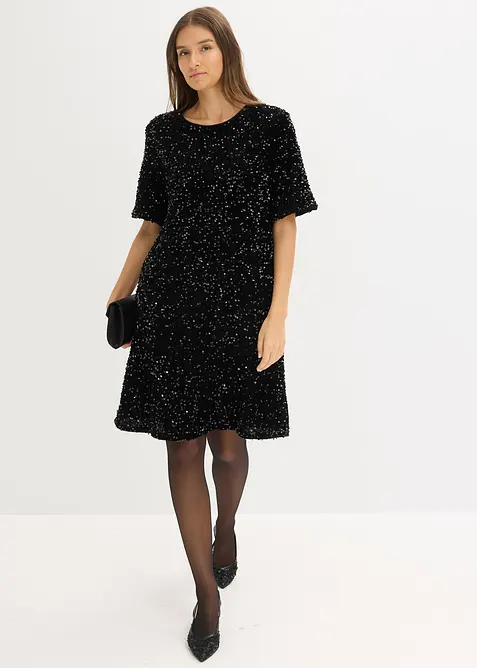 Minikleid mit Pailletten in schwarz im Look von vorne (Totalaufnahme) - bonprix