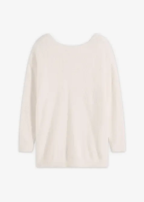 Longpullover aus weichem Federgarn in weiß von vorne - bonprix
