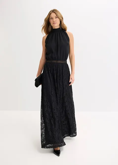 Maxikleid mit Spitzen-Rock in schwarz im Look von vorne (Totalaufnahme) - bonprix