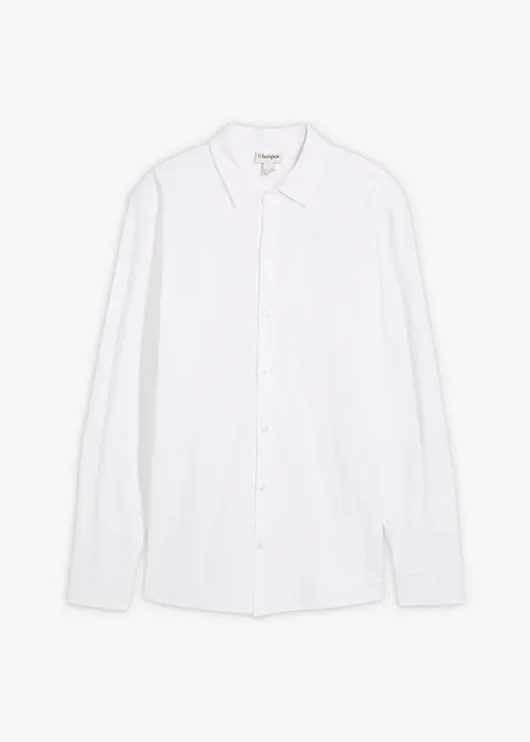 Super-Stretchhemd aus Baumwoll-Piqué in Slim Fit in weiß von vorne - bonprix