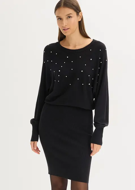 Strickkleid aus softem Viskose-Mix in schwarz von vorne (Totalaufnahme) - bonprix