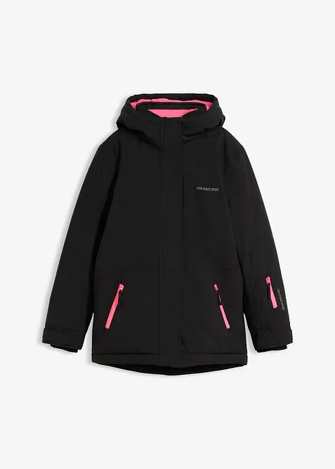 Wasserdichte Skijacke mit sportiven Details in schwarz von vorne - bonprix