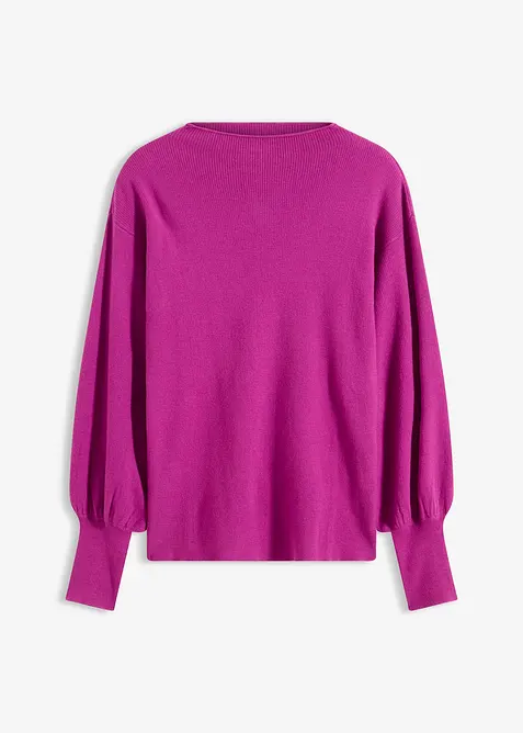 Strickpullover mit Ballonärmeln in lila von vorne - bonprix