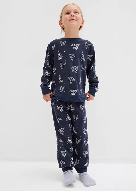 Pyjama aus reiner Bio-Baumwolle (2tlg. Set) in blau von vorne (Totalaufnahme) - bonprix