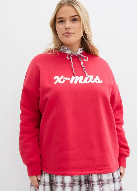 Oversize-Sweatshirt aus Baumwoll-Mix in rot von vorne (im Anschnitt) - bonprix