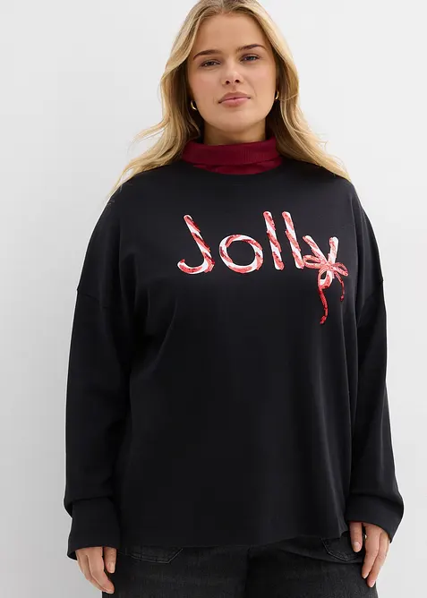 Langarmshirt aus reiner Bio-Baumwolle in schwarz von vorne (im Anschnitt) - bonprix