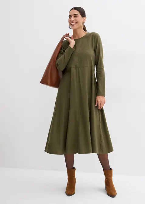 Leichtes Flanellkleid aus reiner Baumwolle in grün im Look von vorne (Totalaufnahme) - bonprix