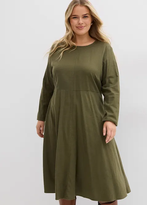 Leichtes Flanellkleid aus reiner Baumwolle in grün von vorne (Totalaufnahme) - bonprix