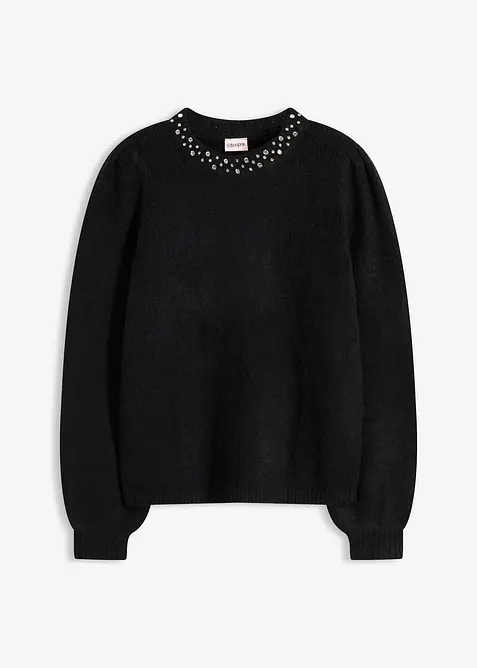 Pullover mit Strass-Applikation in schwarz von vorne - bonprix