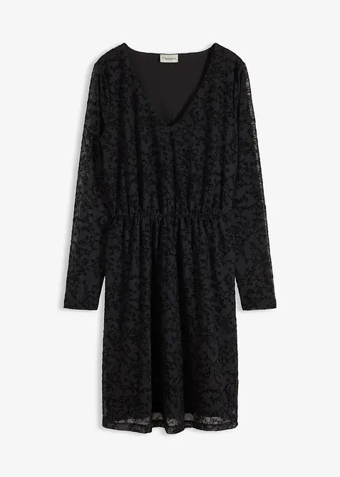 Jerseykleid aus Samt in schwarz von vorne - bonprix