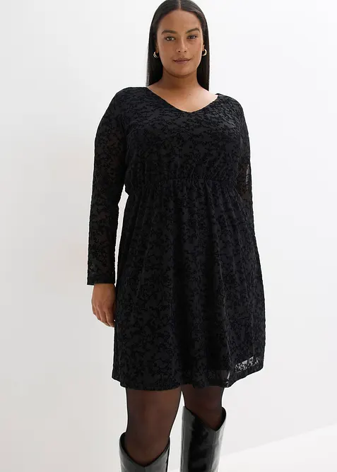 Jerseykleid aus Samt in schwarz von vorne (Totalaufnahme) - bonprix