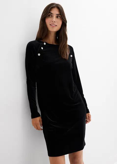2-in-1 festliches Umstands- und Stillkleid aus weichem Samt in schwarz von vorne (Totalaufnahme) - bonprix