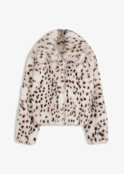 Kurze Fellimitat-Jacke in beige von vorne - bonprix