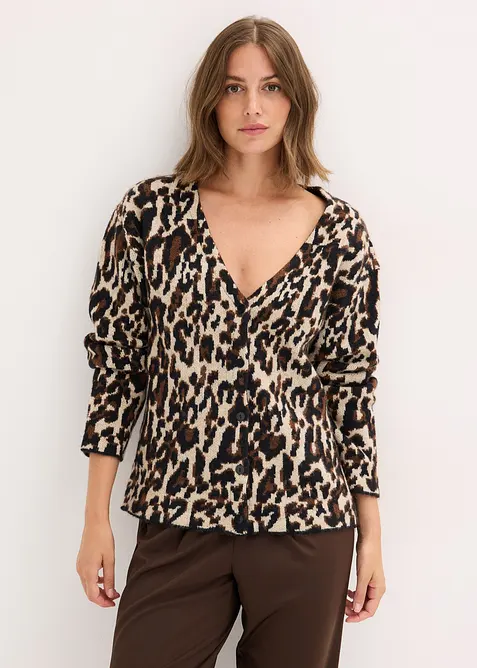 Jacquard-Strickjacke in braun von vorne (im Anschnitt) - bonprix