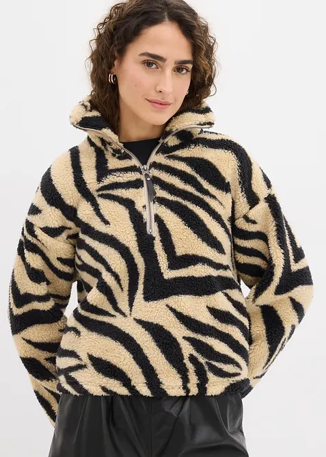 Teddy-Fleecepullover in beige von vorne (im Anschnitt) - bonprix