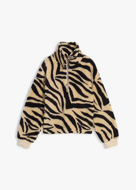 Teddy-Fleecepullover in beige von vorne - bonprix