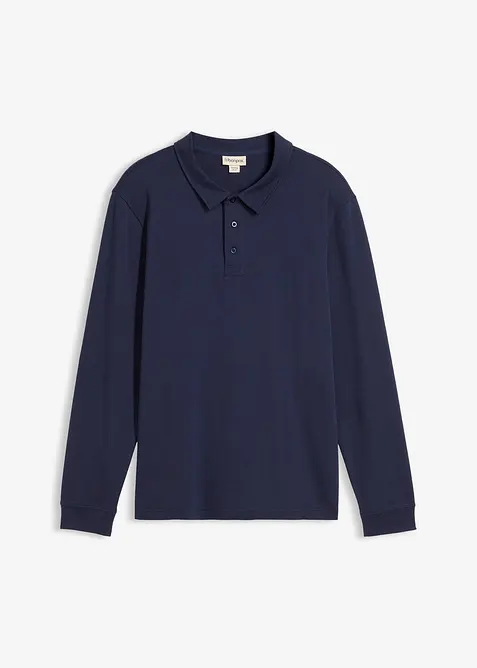 Langarm-Poloshirt aus schwerer Bio-Baumwolle in blau von vorne - bonprix