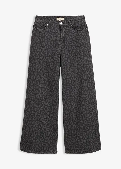 Wide-Leg-Jeans Mid Waist in grau von vorne - bonprix