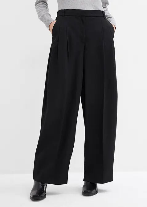 Weite Bundfaltenhose mit Bequembund in schwarz von vorne - bonprix