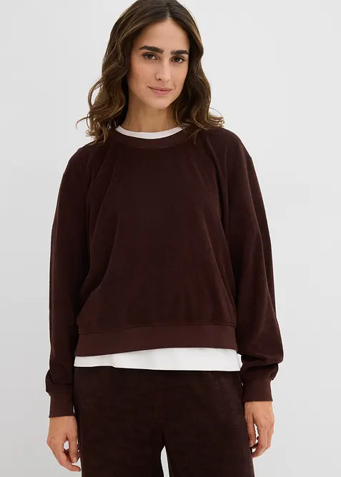 Sweatshirt aus weichem Frottee in braun von vorne (im Anschnitt) - bonprix