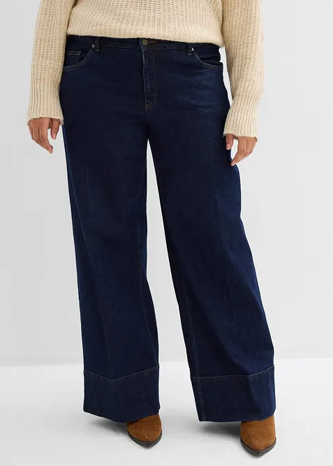 Wide-Leg-Jeans Mid Waist mit Bio-Baumwolle in blau von vorne - bonprix