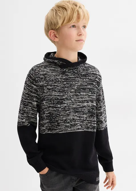 Schalkragen-Pullover im Colourblocking in schwarz von vorne (im Anschnitt) - bonprix