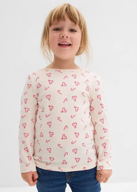 Langarmshirt aus elastischem Bio-Baumwoll-Mix in beige von vorne (im Anschnitt) - bonprix
