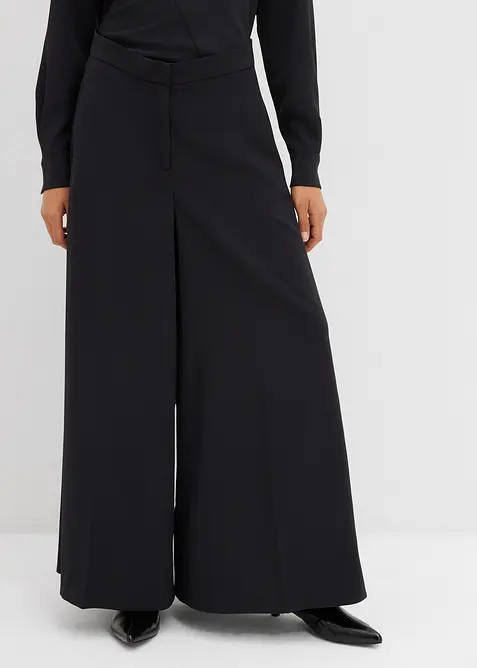 Weite fließende Hose mit Komfortbund in schwarz von vorne - bonprix