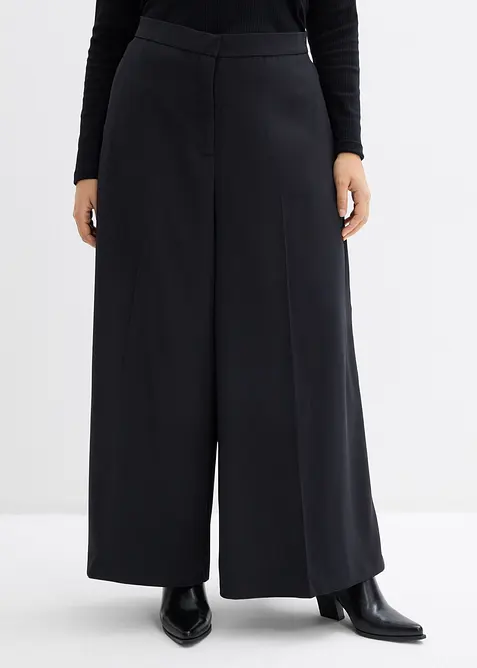 Weite fließende Hose mit Komfortbund in schwarz von vorne - bonprix