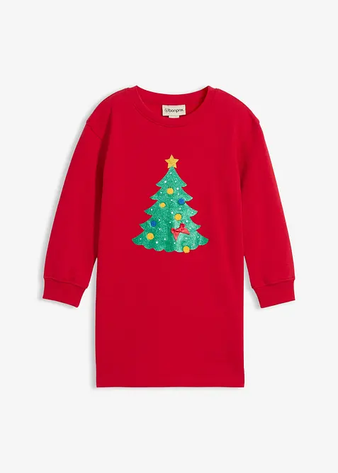 Sweatkleid mit Weihnachtsmotiv in rot von vorne - bonprix