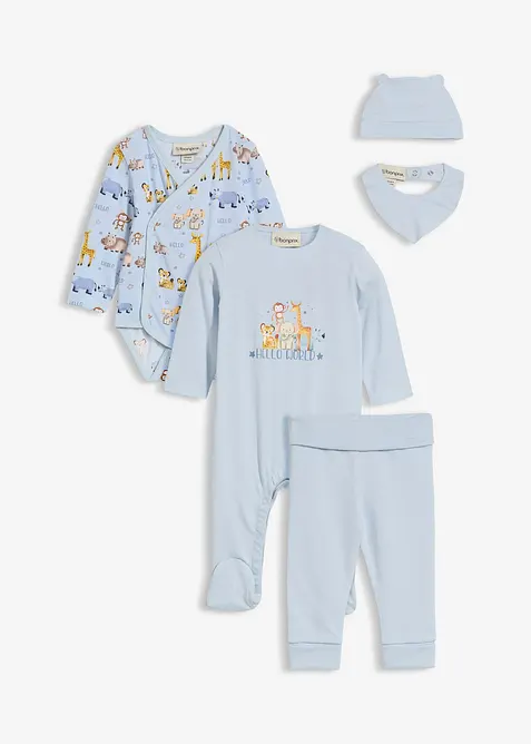 Baby Erstlings Set aus reiner Bio-Baumwolle (5-tlg.Set) in blau von vorne - bonprix