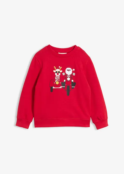 Sweatshirt mit Weihnachtsmotiv aus reiner Bio-Baumwolle in rot von vorne - bonprix
