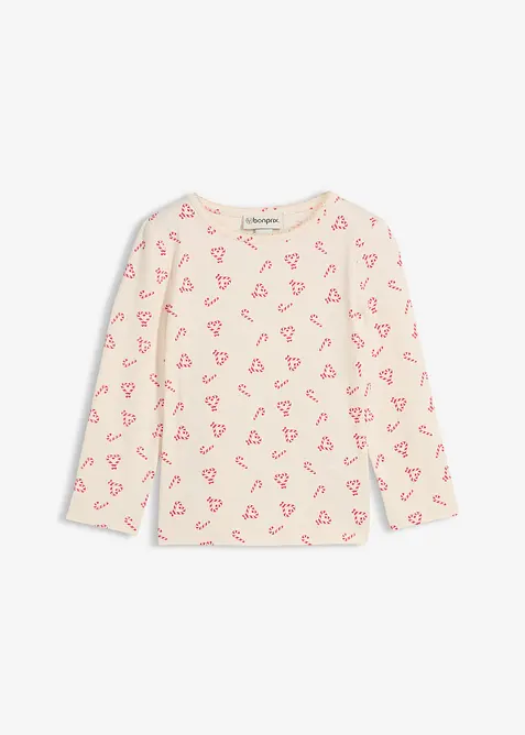 Langarmshirt aus elastischem Bio-Baumwoll-Mix in beige von vorne - bonprix