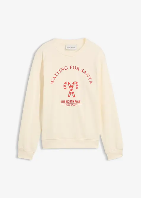 Sweatshirt aus reiner Bio-Baumwolle in beige von vorne - bonprix