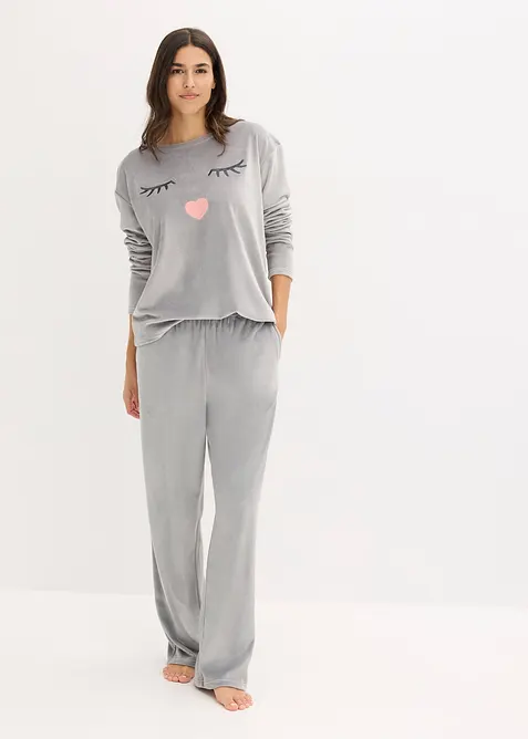 Loungewear Samt Hausanzug in grau von vorne (Totalaufnahme) - bonprix