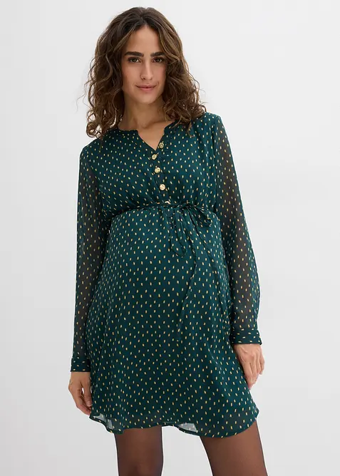 2-in-1 Umstands- und Stillkleid aus Chiffon in grün von vorne (Totalaufnahme) - bonprix