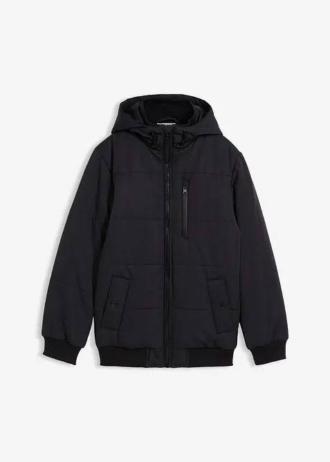 Winter-Steppjacke in Blousonform mit Kapuze in schwarz von vorne - bonprix