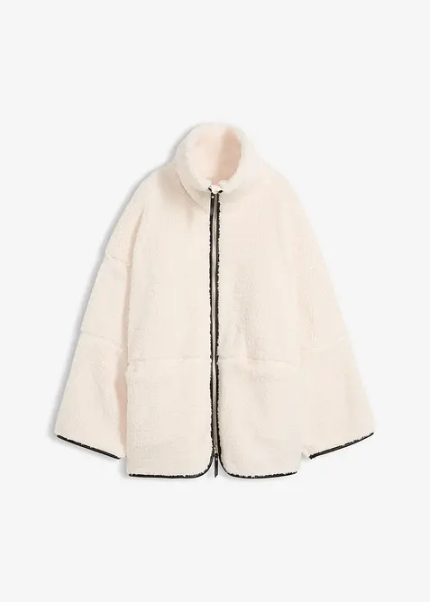 Oversize Teddy-Fleece Jacke in weiß von vorne - bonprix