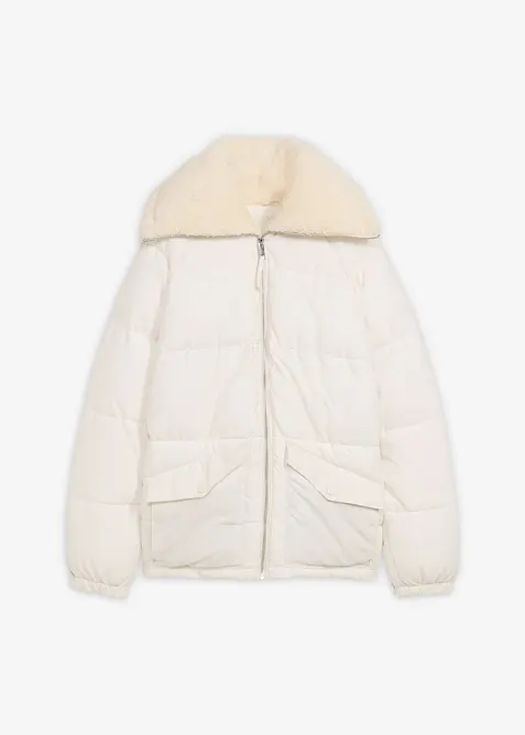 Steppjacke mit Teddykragen in weiß von vorne - bonprix