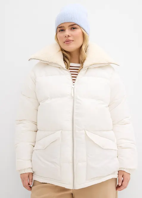 Steppjacke mit Teddykragen in weiß von vorne (im Anschnitt) - bonprix