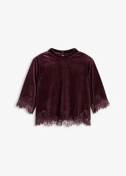 Samtshirt mit Spitze in rot von vorne - bonprix