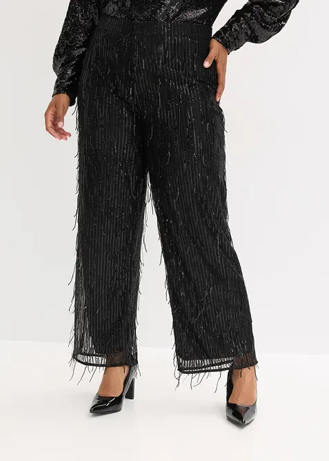 Paillettenhose mit Fransen in schwarz von vorne - bonprix