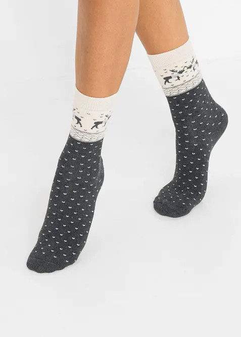 Thermo Socken mit druckfreiem Bund (3er Pack) in grau von vorne (Detailaufnahme) - bonprix